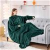 Aisbo Coperta per TV con maniche e piedi, coperta oversize con maniche e tasca per i piedi, coperta da indossare per adulti, coperta verde per tutto il corpo con braccia, regalo per donne e uomini