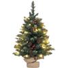 HOMCOM Mini Albero di Natale con Luci Incorporate, 60 cm, Verde | Albero di Natale Piccolo con 86 Rami, Pigne, Bacche Rosse, Base in Cemento, Decorazione Natalizia, per Casa, Interni