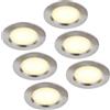 HCFEI Set di 6 faretti da incasso a LED da 12 V, ultra piatti, 3 W, foro da 55 mm, con cavo da 2 m, IP44, per armadi a specchio, vetrine, mobili e armadi (acciaio inox spazzolato 3000 K)