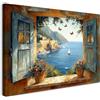 Alptiny Quadro da parete per soggiorno, 40 x 50 cm, tela con cornice, vista mare attraverso finestra aperta e paesaggio costiero, decorazione da parete marittima per camera da letto, ufficio e
