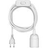 ledscom.de Cavo tessile LEHA con spina e interruttore, bianco, 3 m, attacco lampada E27, max. 60 W