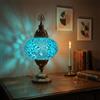 MOSLAND HOME Lampade da tavolo a mosaico turco, stile marocchino, fatte a mano, lampada da notte Tiffany e lampadina LED (blu per sempre)