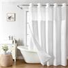 eachope Tenda da doccia testurizzata in lino con fodera in tessuto a scatto, decorazione di lusso bianca per hotel, tende da doccia per bagno con finestra superiore in rete, impermeabile e lavabile,