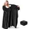 Bocguy Coperta con Maniche 154x177 cm, Coperta Divano, Nero | Flanella Coperta Morbida e Calda, Warm Fleece Blanket, per Gli Amanti Del Divano per Donne, Uomini, Adulti