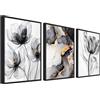 HALFLEMART 3Pcs Stampa su Tela Con Cornice Fiori di Papavero ad Acquerello Quadri su Tela Poster da Parete Nero Cenere Oro Astratto Pittura Quadri Moderni Soggiorno Camera da Letto Stampe da Parete 40x60cm x3