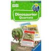 Ravensburger 22359 Perché? Perché? Perché Dinosaur Quartet: gioco regalo con carte dettagliate con emozionanti specie di dinosauri, testi informativi e un'altra variante di gioco