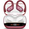 Qecnato Cuffie Bluetooth Senza Fili, Auricolari Bluetooth 5.4 con Stereo HiFi, 75 Ore, Auricolari con 4 ENC Mic, Display LED, IP7 impermeabili Cuffiette Wireless per Jogging, Lavoro, Rosso