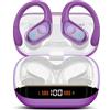 Qecnato Cuffie Bluetooth Senza Fili, Auricolari Bluetooth 5.4 con Stereo HiFi, 75 Ore, Auricolari con 4 ENC Mic, Display LED, IP7 impermeabili Cuffiette Wireless per Jogging, Viola intenso