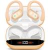 Qecnato Cuffie Bluetooth Senza Fili, Auricolari Bluetooth 5.4 con Stereo HiFi, 75 Ore, Auricolari con 4 ENC Mic, Display LED, IP7 impermeabili Cuffiette Wireless per Jogging,Marrone chiaro
