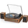 Trynnay Giradischi con altoparlante da scaffale passivo, giradischi Bluetooth per dischi in vinile, 3 velocità, ingresso AUX senza fili, jack per cuffie e funzione di arresto automatico, marrone retrò