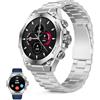 KSIX Smartwatch Titanium Go - Smartwatch da uomo, schermo AMOLED da 1,43, design cronografo, chiamate, IP67, compatibile con iPhone® e Android®, 2 cinturini in acciaio argentato e silicone blu