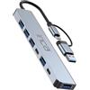 İnca inca Hub USB IUTP-7T, adattatore multiporta 7 in 2 con porte USB 2.0 + USB 3.0, alimentazione 100 W Power Delivery, tipo C Hub, compatibile con Windows & Mac, alloggiamento in alluminio