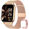 Popglory Smartwatch Uomo Donna, 2 Cinturini Orologio Chiamate e Whatsapp, Contapassi Assistente Vocale, Orologio Digitale 24H Cardiofrequenzimetro, Pressione Sanguigna SpO2 Sonno, per Android iOS