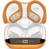 Qecnato Cuffie Bluetooth Senza Fili, Auricolari Bluetooth 5.4 con Stereo HiFi, 75 Ore, Auricolari con 4 ENC Mic, Display LED, IP7 impermeabili Cuffiette Wireless per Jogging, Arancione
