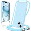 Niokfrci Magnetica Cover per iPhone 15 con Cordino, Compatibile con MagSafe, Transparent Sottile Silicone TPU Custodia Antiurto Bumper Case con Corda Collana Tracolla Laccio per iPhone 15, Blu