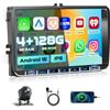 Hikity 4+128G 9 CarPlay Autoradio per VW Golf 5/6 Skoda Passat Seat Tiguan Touran | Schermo IPS Radio con Android 15 Wireless CarPlay Android Auto Wi-Fi Bluetooth GPS FM/RDS EQ USB Tipo-C SWC Fotocamera