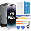 NB+ Schermo OLED di ricambio per iPhone 15 Plus [Soft OLED, non LCD rigido], display touch 3D Full HD, digitalizzatore con kit di strumenti di riparazione, adesivo impermeabile, pellicola protettiva
