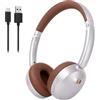 TICFOX Cuffie Bluetooth 5.4 retrò Cuffie wireless sopra l'orecchio con cancellazione del rumore ANC Suono senza perdita Diaframma 40 mm Leggero Confortevole per Viaggi Casa Text (Marrone)