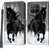 PHINIENLAND Cover per Xiaomi 17T Pro custodia portafoglio Cavallo nero | 3 scomparti carte, 1 tasca banconote, Chiusura magnetica, Supporto, Pelle PU flip cover per Xiaomi 17T Pro
