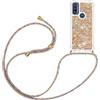 YAMCCCSE Custodia con Cordino per Motorola Moto Edge 30 Pro, Liquid Quicksand Cover con Collana Practical Stylish,Silicone Liquido Antiscivolo Case per Cellulare Girocollo，D'oro