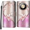 PHINIENLAND Cover per Honor Magic8 Lite / X70 / X9d custodia portafoglio Rosa | 3 scomparti carte, 1 tasca banconote, Chiusura magnetica, Supporto, Pelle PU flip cover per Honor X70 / X9d