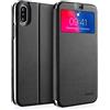 doupi Deluxe Finestra FlipCase per iPhone X/XS 5,8 Pollici, Protezione Custodia Ultra Slim Magnete Flip Cover Protettiva Book Style Etui Stare in Piedi, Nero