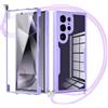 Jrkvniv Cover per Samsung Galaxy S24 Ultra 5G con Cordino,360 Gradi Trasparente Custodiacon con Protezione Schermo Integrata,Bumper Rugged Custodia con Regolabile Tracolla Corda Collana per 6.8-Viola