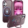 HuwaiH Supporto magnetico girevole a 360° per iPhone 16, compatibile con MagSafe, custodia di grado militare, antiurto, antigraffio, opaca, traslucida, per iPhone 16 (bordeaux)