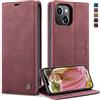 KZB Cover Libro per iPhone 13, Portafoglio Magnetica in Pelle | 2 Slot Carte, Pelle PU Premium, Kickstand, Flip Case, Antiurto Protezione, Wallet Custodia per iPhone 13, Vino Rosso