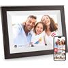 Hesmor Cornice digitale WiFi 10.1 Pollici Portafoto Digitale IPS Schermo Tattile 32GB Cornice Foto Digitale Elettronica Rotazione Auto Condividi Foto e Video Tramite Frameo, Nero e grano di legno