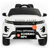 BabyCar Range Rover Evoque | Macchina per Bambini Elettrica Telecomandata 12V 2 Motori 35W | Auto Elettrica per Bambini 2 Posti | Sedile Pelle, Porte Apribili, USB | Licenza Ufficiale | Bianco, MP4