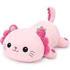 shownicer Axolotl Peluche a forma di gatto, grazioso cuscino in peluche, ricamo fragola, rosa, regalo per adulti e bambini (fragola rosa chiaro, 33 cm)