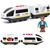 PLLYPE Treno Elettrico per Bambini, Treno dei Pompieri con Luci e Suoni, Locomotiva ad Azione a Batteria, Compatibile Thomas, Brio, Giocattolo educativo Regali Bambini, Bianco
