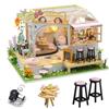 HJBHDOLL Kit fai da te Cat Cafe in miniatura casa delle bambole con luce a LED, scala 1:24, fatto a mano, gatto, caffè, giardino, casa delle bambole, regalo di compleanno creativo per adolescenti (casa delle
