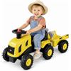 KOMFOTTEU Trattore Cavalcabile per Bambini 1,5-3 Anni (Giallo) | Auto Giocattolo con Sedile Confortevole, Rimorchio Rimovibile, Clacson, Cruscotto, Pala e Rastrello, Trattore Giocattolo