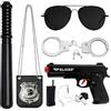 SHOWHEEL Accessori Costume Poliziotto Bambino,Pistola Giocattolo,Manette,Manganello | Fischietto,Walkie-talkie,Distintivo,Occhiali da Sole,Accessori per Costumi Cosplay,Halloween,Carnevale,Giochi di Ruolo