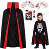 panemy Mantello Vampiro con Collare per Bambini, Nero Rosso Reversibile | Halloween Costume Vampiro Set, Mantello da Dracula per Ragazze e Ragazzi Halloween Carnevale