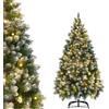 LILIIN Albero di Natale artificiale, 210 cm, con illuminazione, bianco e verde con effetto neve + pigna, albero di Natale in PVC, con supporto (2,1 m, con illuminazione)