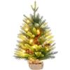 HOMCOM Mini Albero di Natale con Luci Incorporate, 60 cm, Verde | Albero di Natale Piccolo con 141 Rami, Pigne, Bacche Rosse, Base in Metallo, Decorazione Natalizia, per Casa, Interni