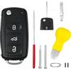 GOTFUN Guscio per chiave auto a 3 pulsanti per VW Golf MK6 Polo Tiguan Beetle | Custodia per chiave a scatto con lama vergine e kit di rimozione perni e apriscocca per UP T5 Seat Skoda