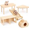 jackfru Set di 5 piattaforme per criceti con piattaforma, piattaforma a ventaglio, scala ondulata, tunnel e casa a nuvola, accessori in legno naturale per porcellini d'India, cincillà, piccoli animali