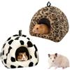 FOSDICK 2 Pezzi Cuccia per Porcellini d'India, Casetta Porcellino D'India | Caldo Cuccia per Coniglio Nano Peluche, Stampa Mucca Leopardato, Casa per Piccoli Animali, Cincillà, Criceti, Ricci, Furetti