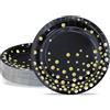 ZVK Piatti per feste, 23cm Piatti di carta Nero con lamina d'oro 50 pezzi Set di piatti da dessert usa e getta per feste di matrimoni, compleanni, lauree, natale, ringraziamenti, halloween