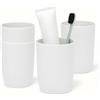 Topsky Set di 4 bicchieri per spazzolini da denti, in plastica, per adulti, ragazzi e bambini (280 ml, bianco)