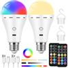 Görvitor Lampadina E27 RGB LED ricaricabile, 2 pezzi, con telecomando, 2600 mAh, dimmerabile, con batteria e 12 colori, con gancio e timer, per esterni, feste, campeggio, giardino