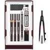 rOtring Isograph College Set con penne tecniche 0,2/0,4/0,6 mm + portamine Tikky 0,5 + inchiostro + gomma + bussola universale - Kit da disegno e disegno ricaricabile
