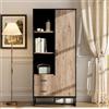 TIZZ Armadio moderno 80 x 40 x 180 cm, effetto legno con cornice nera, con porta, 2 cassetti e 3 scomparti aperti, versatile spazio per soggiorno, ufficio e corridoio
