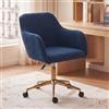 DEKKETO Sedia da Ufficio con Ruote, Poltroncina Girevole in Bouclé, Blu | Sedia da Scrivania e Toeletta, Base in Metallo, Altezza Regolabile, Comoda, Design Moderno, per Camera e Smart Working