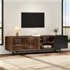 Bladez Mobile TV basso per TV da 65 pollici | Mobile TV da 160 cm, in legno MDF con ante a lamelle, cassetti e scomparti aperti, mobile basso per TV, design noce, nero
