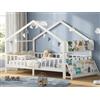 KIMENICH Letto Casetta Bambini 90 X 200 cm, Letto a Terra, Bianco | Letto Casetta con Tetto e Rete a Doghe,Letto Casetta in Metallo con Libreria Integrata per Libri Illustrati,Letto Montessori